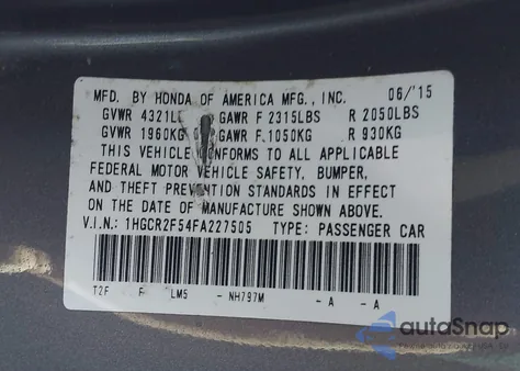 2015 Honda Accord Sport from USA, damaged, VIN 1HGCR2F54FA227505